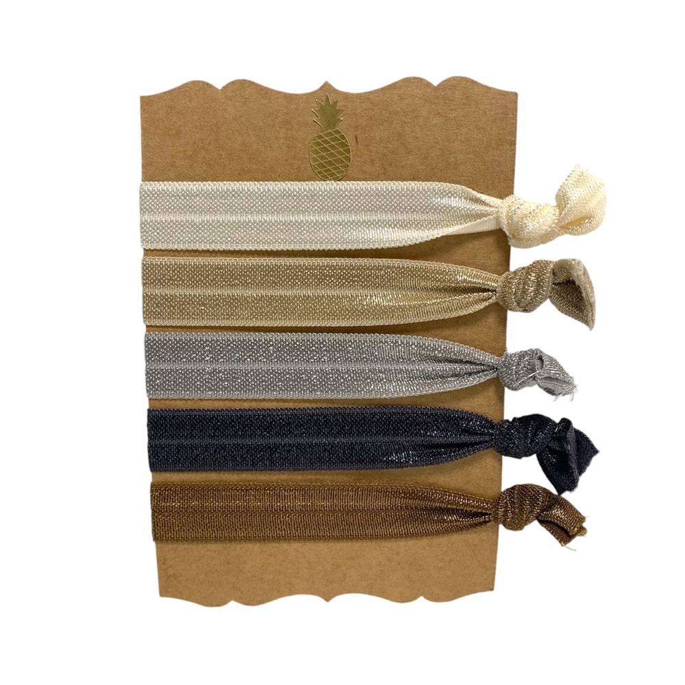 Hand tied hair elastics neutral set of 5 hair ties brown cream